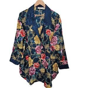 Vtg Victorias Secret Gold Label Nightshirt Women Lg 80s Statin Floral Glam Party